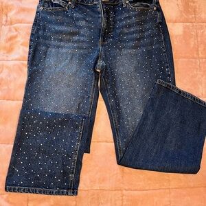 Classic Blue Straight Leg Jeans with Speckled Design
